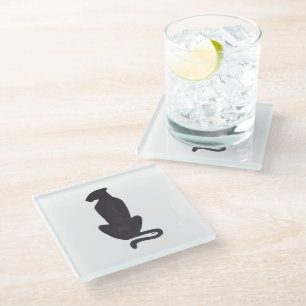 Zwart kat Silhouette onderzetter van helder glas