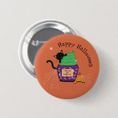 Zwart Kat Sinaasappel Halloween Button (Voorkant /achterkant)