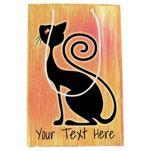 Zwart Kat stijlontwerp Medium Cadeauzakje (Voorkant)