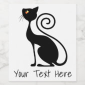 Zwart Kat  stijlontwerp Wijn Etiket (Enkel label)