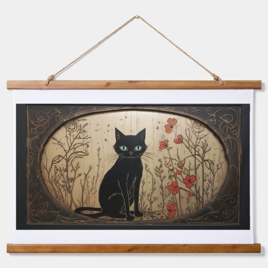 Zwart Kat Tapestry Hangend Wandkleed (Voorkant)