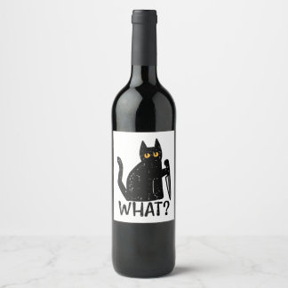 Zwart Kat Wat Mes Grappig Moorddadig Halloween Pet Wijn Etiket