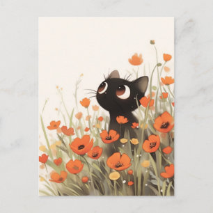 Zwart Katje in Sinaasappelklaproos Wilde Bloemenwe Briefkaart
