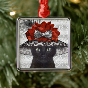 Zwart katje met Pet van Fabulous Metalen Ornament