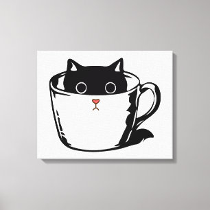 Zwart katje met rode neus verstopt in een kopje canvas afdruk