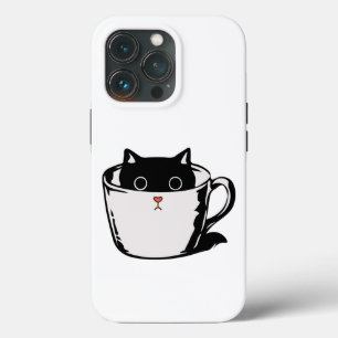Zwart katje met rode neus verstopt in een kopje iPhone 13 pro hoesje