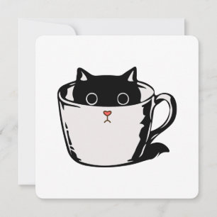 Zwart katje met rode neus verstopt in een kopje feestdagenkaart