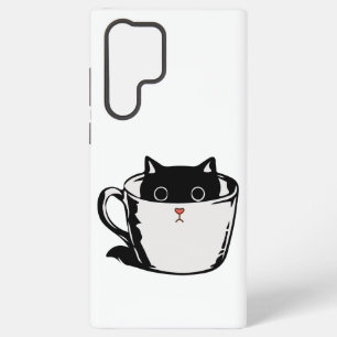 Zwart katje met rode neus verstopt in een kopje samsung galaxy hoesje