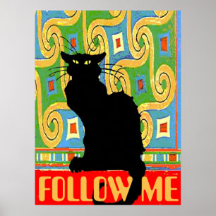 Zwart katje op Abstract behangpapier, bewerken tek Poster