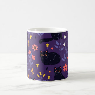 Zwart katten en wilde bloemen patroon koffiemok