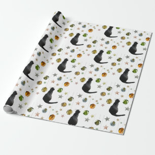 Zwart kattenbrood en stars omslagpapier cadeaupapier