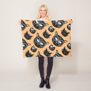 Zwart kattengezicht met funky bril patroon fleece deken