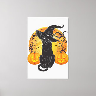 Zwart Kattenkostuum Scary Halloween Witch Pet _Moo Canvas Afdruk