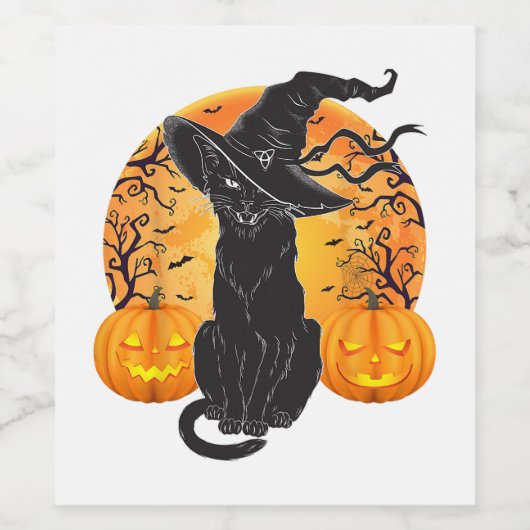 Zwart Kattenkostuum Scary Halloween Witch Pet _Moo Wijn Etiket (Enkel label)