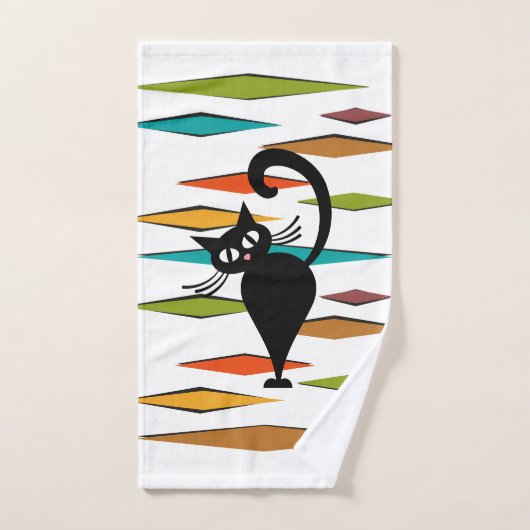 Zwart kattenontwerp uit de middeleeuwen bad handdoek (Handdoek)