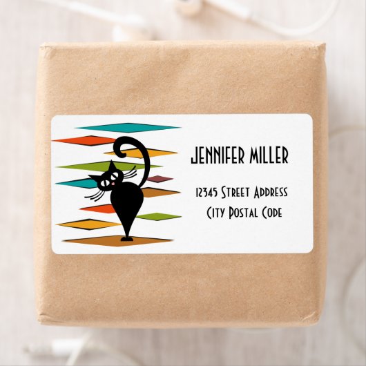 Zwart kattenontwerp uit de middeleeuwen etiket (Insitu)