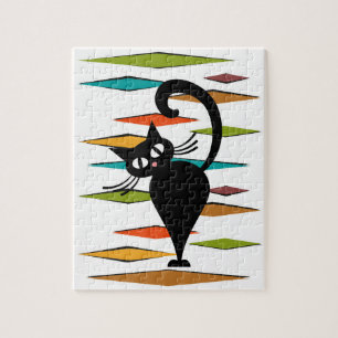 Zwart kattenontwerp uit de middeleeuwen legpuzzel