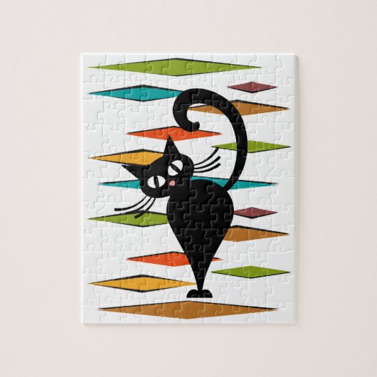 Zwart kattenontwerp uit de middeleeuwen legpuzzel (Verticaal)