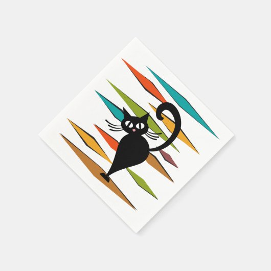 Zwart kattenontwerp uit de middeleeuwen servet (Hoek)
