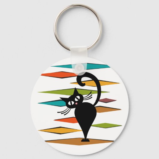 Zwart kattenontwerp uit de middeleeuwen sleutelhanger (Voorkant)