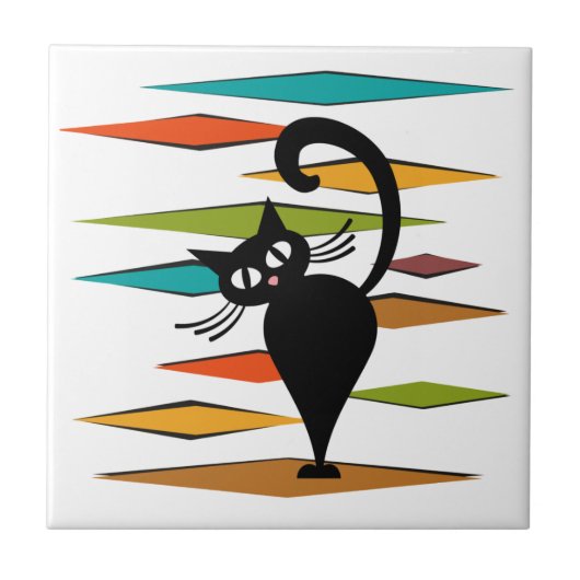 Zwart kattenontwerp uit de middeleeuwen tegeltje (Voorkant)