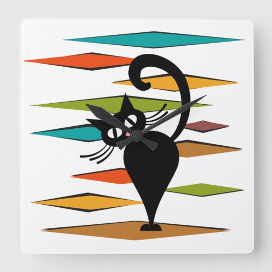 Zwart kattenontwerp uit de middeleeuwen vierkante klok (Voorkant)