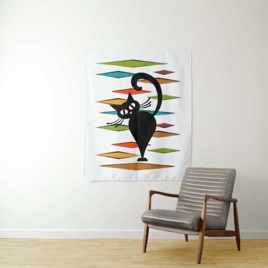 Zwart kattenontwerp uit de middeleeuwen wandkleed (In situ)