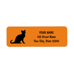 Zwart kattenoranje Halloween-retouradreslabels Etiket