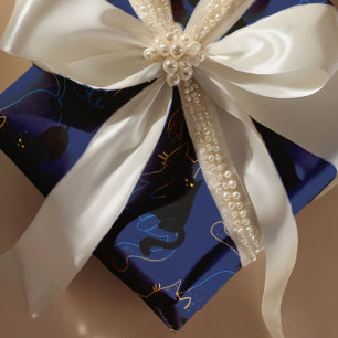 Zwart kattenpatroon midden in de nacht–moderne min cadeaupapier
