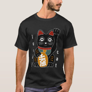 Zwart Kawaii Maneki Neko Japans Waving Cat Retro T-shirt