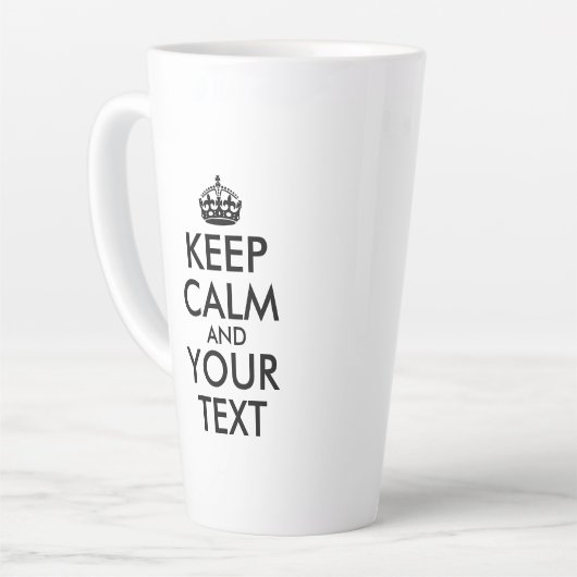 Zwart Keep Calm en Jouw tekst Latte Mok (Linkerhoek)