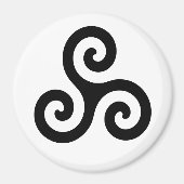 Zwart Keltisch Triple Spiraal Triskele op Wit Magneet (Voorkant)