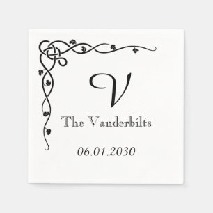Zwart Keltische Knoop Hoek Vine Monogram Bruiloft Servet