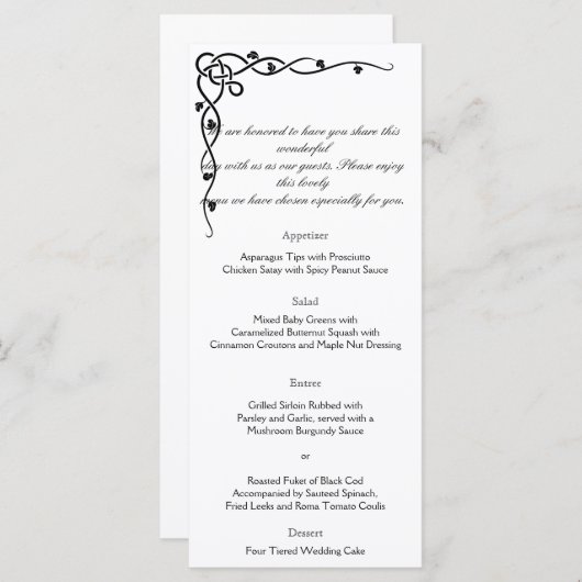 Zwart Keltische Knoop Hoek Wijnstok Bruiloft Menu (Voorkant / Achterkant)