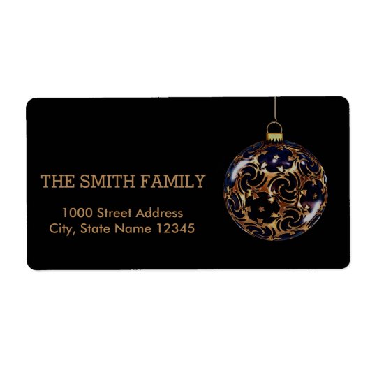 zwart kerstbal vakantie retour etiket (Voorkant)