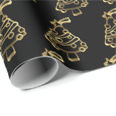Zwart kerstboompatroon met gouden kerstmis Voeg te Cadeaupapier (Rol Hoek)