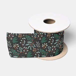 Zwart Kerstgebladerte patroon Lint