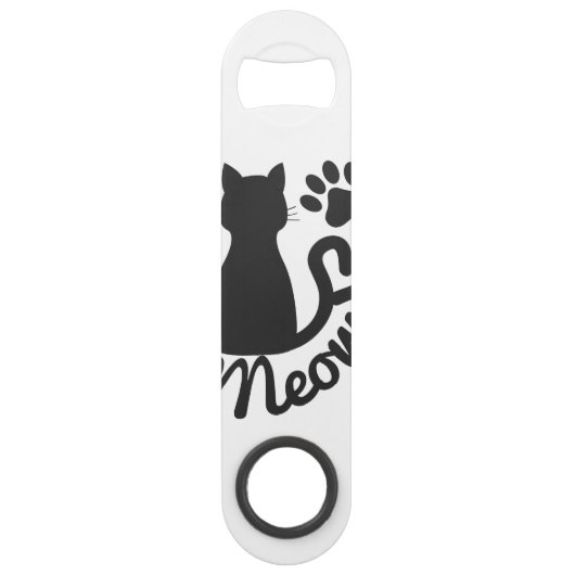 Zwart keudekat en "Meow"-paw afdrukken Speed Flessenopener (Voorkant)