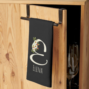 Zwart keukendoek met monogram Huis geschenk Theedoek