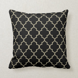 Zwart & Khaki Quatrefoil ontwerp Kussen
