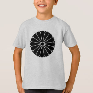  Zwart Kiku Chrysanthemum Mon Oriental T-shirt