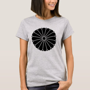  Zwart Kiku Chrysanthemum Mon Oriental T-shirt