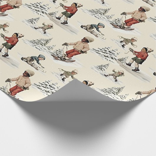 Zwart Kind Winter Fun Sneeuwschoen in de sneeuw Cadeaupapier (Hoek)