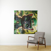 Zwart Kitten in Groen St. Patrick's Day Kleding Wandkleed (In Situ (horizontaal))