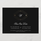 zwart klassiek deco goudmonogram geometrisch save the date (Voorkant)