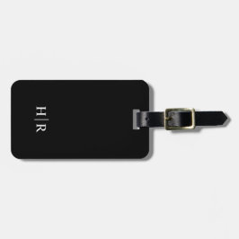 Zwart Klassiek Elegant Minimaal Modern Monogram Bagagelabel