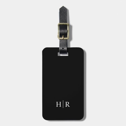 Zwart Klassiek Elegant Minimaal Modern Monogram Bagagelabel (Voorkant verticaal)