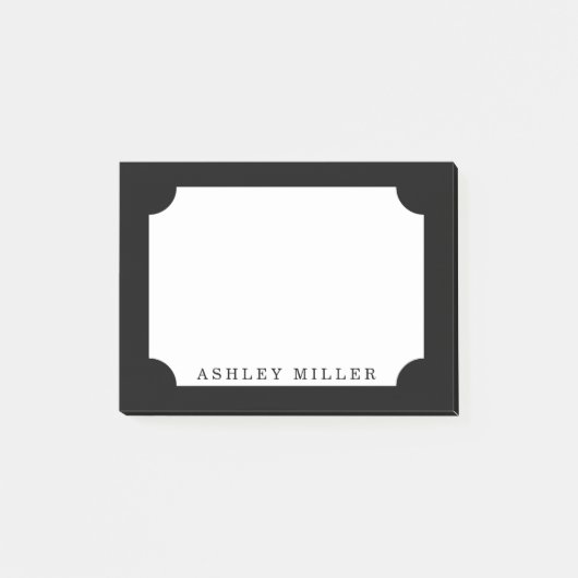 Zwart Klassiek Label Monogram Post It Notes (Voorkant)