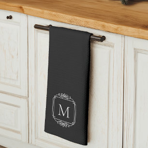 Zwart Klassiek Lijst monogram Theedoek