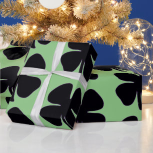 Zwart Klaver groen glanzend inpakpapier groot
